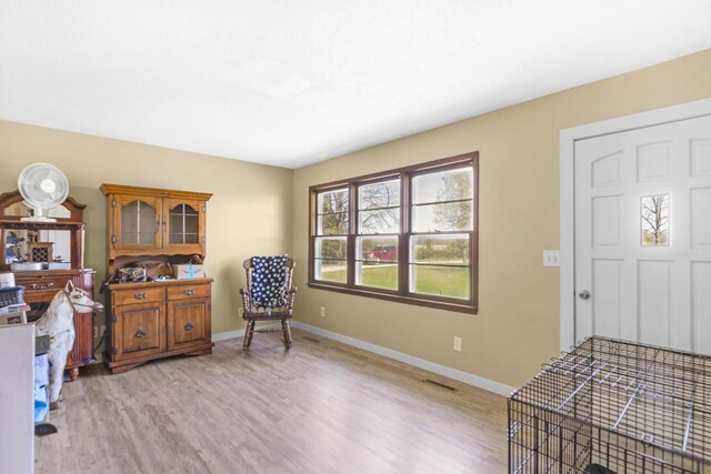 interior space with baseboards and light wood-style floors