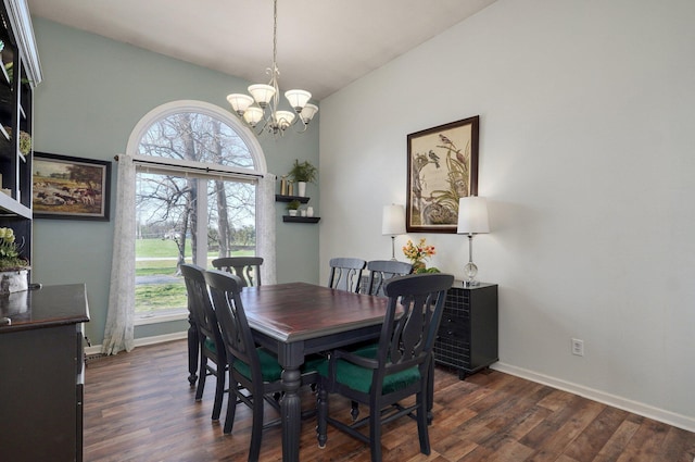 625 Parkwood Dr, Mount Vernon, MO 65712 - dining area featuring dark wood finished floors, an inviting chandelier, baseboards, and plenty of natural light