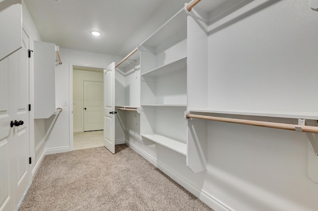 spacious closet with light carpet