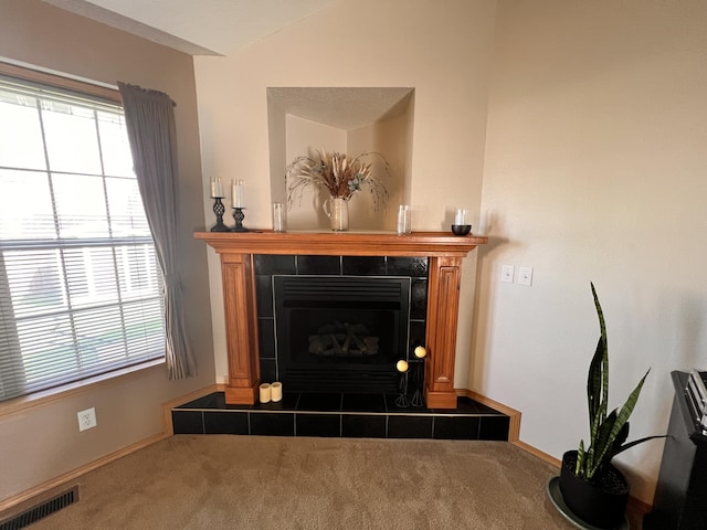 418 N Harrington Dr, Republic, MO 65738 - interior details featuring a fireplace, baseboards, visible vents, and carpet