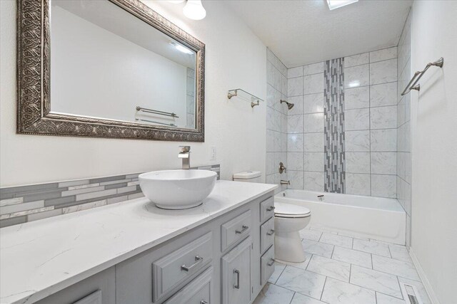 101 Poindexter Dr, Pineville, MO 64856 - full bathroom with toilet, visible vents, shower / bath combination, marble finish floor, and vanity