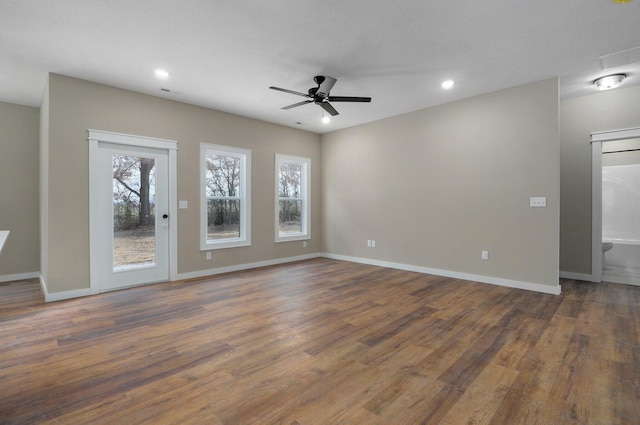 5464 Anita Ave, Pleasant Hope, MO 65725 - empty room with a ceiling fan, dark wood-type flooring, recessed lighting, and baseboards