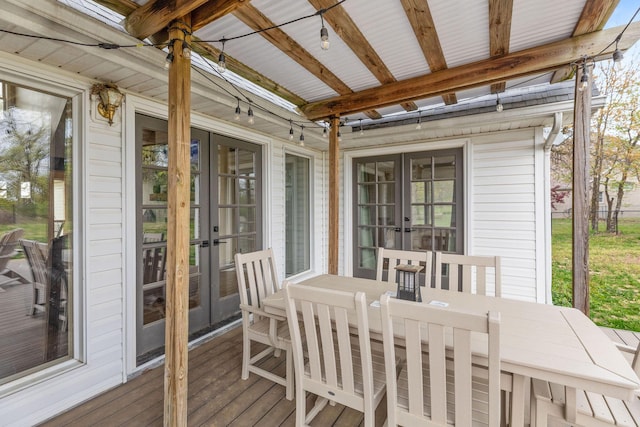 344 Zinnia Ln, Kirbyville, MO 65679 - wooden terrace with french doors and outdoor dining area