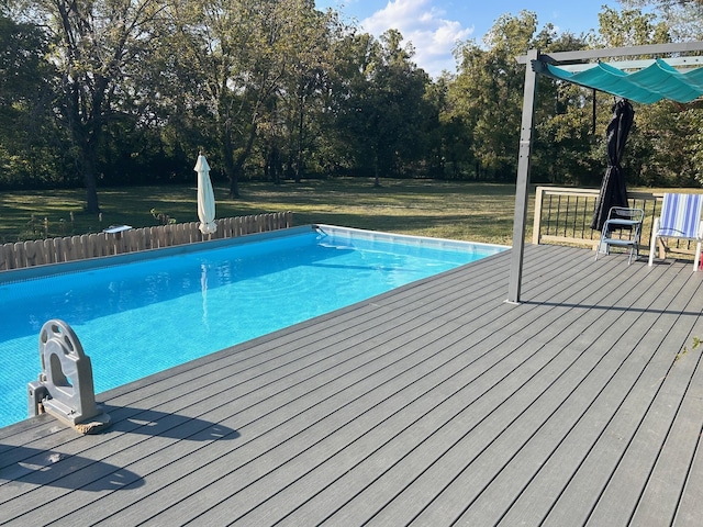 6475 S Farm Rd Unit 193, Rogersville, MO 65742 - view of pool featuring a wooden deck, a yard, and view of scattered trees