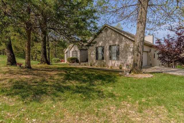 1302 Stoneycreek Ln, Branson West, MO 65737 - view of front of property with an attached garage, a chimney, concrete driveway, and a front yard