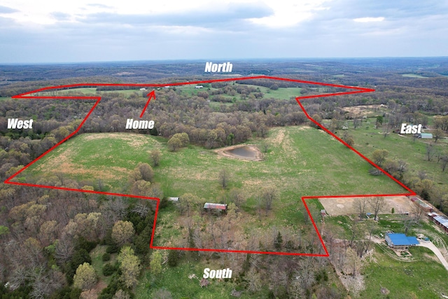 8100 Creek Rd, Hartville, MO 65667 - birds eye view of property featuring a forest view and a rural view