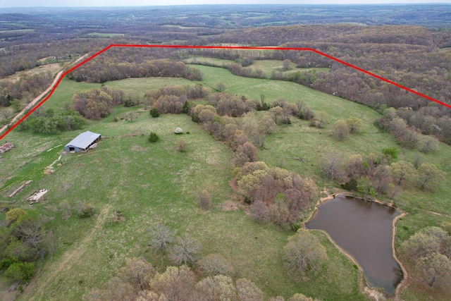 8100 Creek Rd, Hartville, MO 65667 - aerial view with a wooded view, a water view, and a rural view