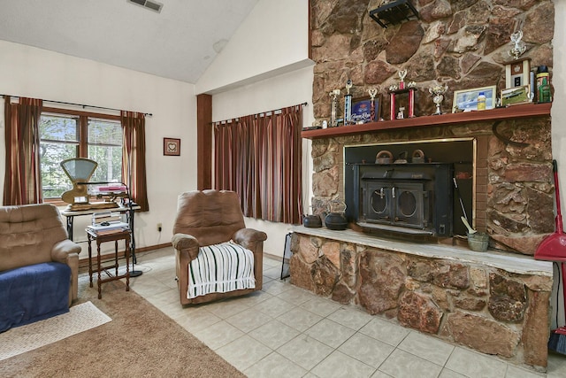 8100 Creek Rd, Hartville, MO 65667 - sitting room featuring high vaulted ceiling, visible vents, tile patterned flooring, and baseboards