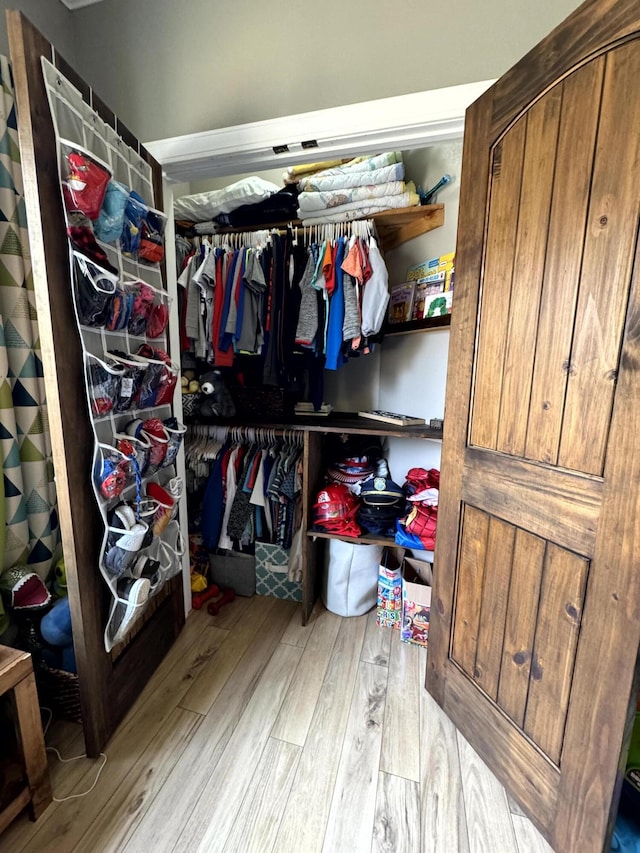 spacious closet featuring light wood-style flooring