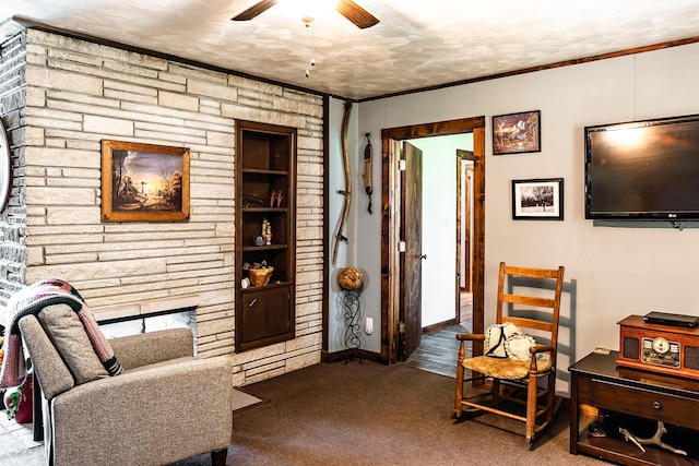 133 Sutherland Ave, Mountain Grove, MO 65711 - living area with ornamental molding, carpet, and ceiling fan