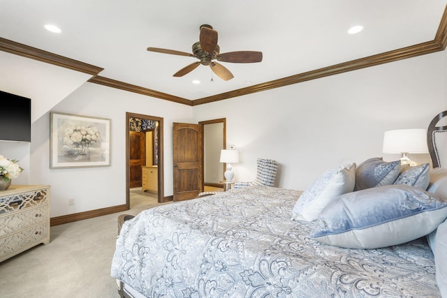 845 W Farm Road 96, Springfield, MO 65803 - bedroom with ceiling fan, light carpet, baseboards, ornamental molding, and recessed lighting