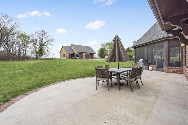 845 W Farm Road 96, Springfield, MO 65803 - view of patio with outdoor dining area, a sunroom, and area for grilling