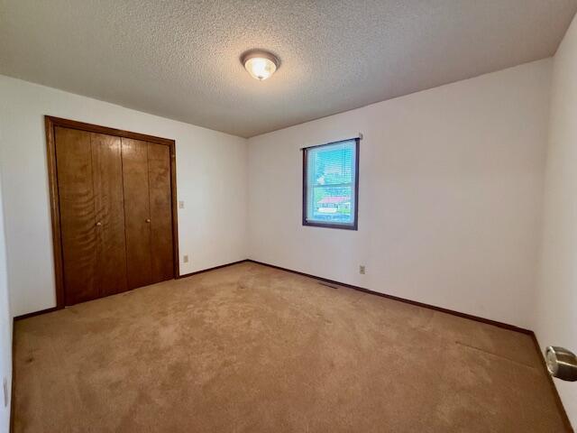 700 Ridgeway, Mountain View, MO 65548 - unfurnished bedroom featuring light colored carpet, baseboards, a textured ceiling, and a closet