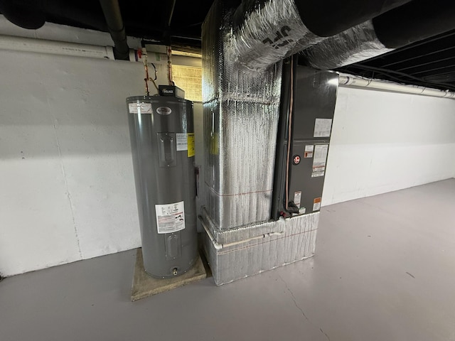 utility room with electric water heater