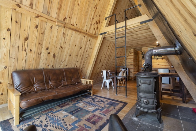118 Bethel Rd, Long Lane, MO 65590 - living room with a wood stove and wooden walls
