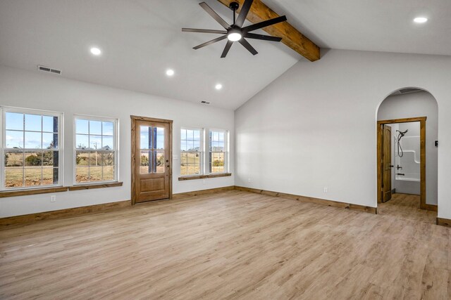 10560 State Highway U, Rogersville, MO 65742 - spare room featuring light wood-style flooring, a ceiling fan, recessed lighting, arched walkways, and baseboards