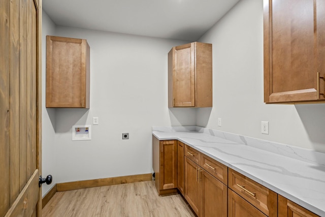 10560 State Highway U, Rogersville, MO 65742 - laundry area featuring light wood finished floors, cabinet space, baseboards, electric dryer hookup, and washer hookup