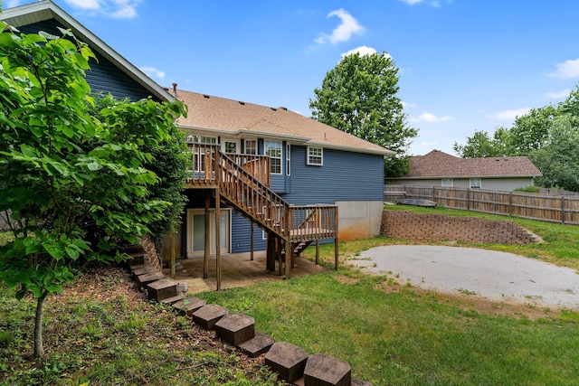 700 W Snider St, Ozark, MO 65721 - rear view of property with stairs, a wooden deck, a patio area, and a shingled roof