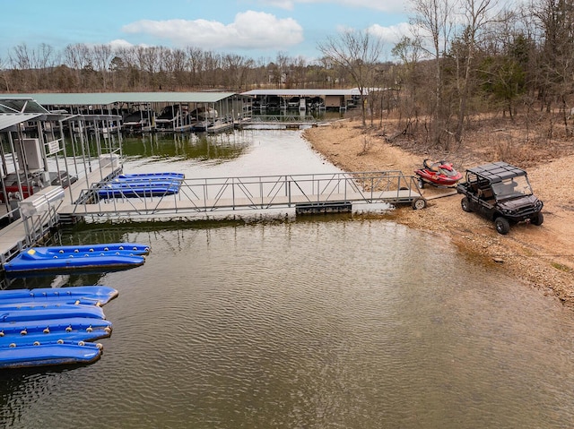 view of dock with a water view