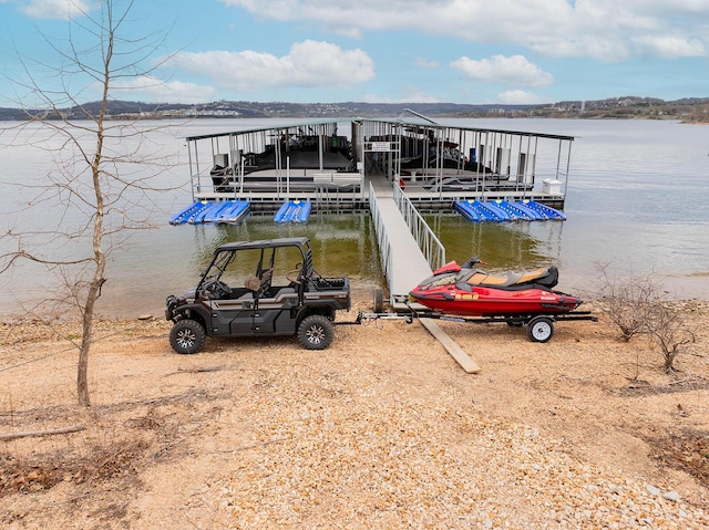 dock area with a water view