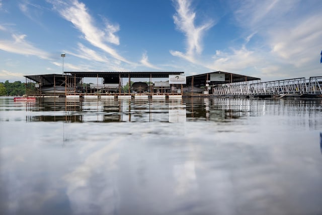 exterior space with a water view