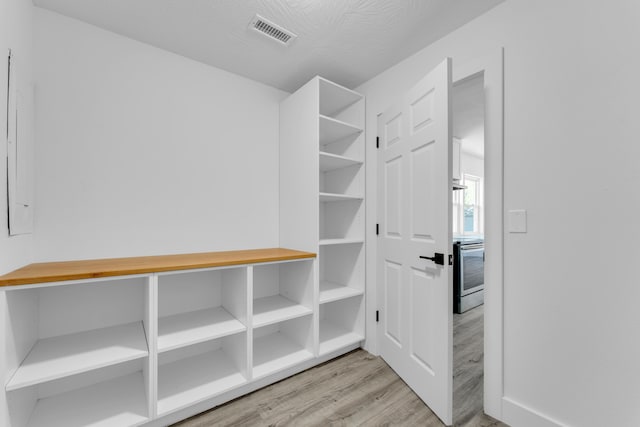 mudroom with visible vents and wood finished floors