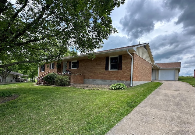 203 Roberts Dr, Mount Vernon, MO 65712 - ranch-style house with brick siding, a front lawn, asphalt driveway, and a garage