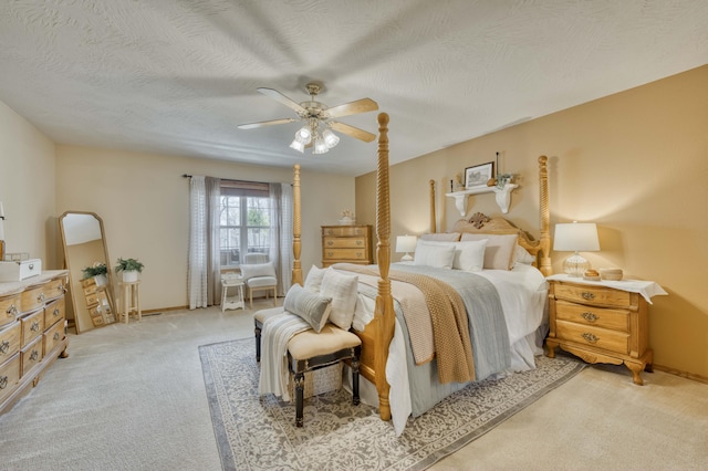 50 Tall Tree Dr, Strafford, MO 65757 - bedroom featuring baseboards, a textured ceiling, light colored carpet, and ceiling fan