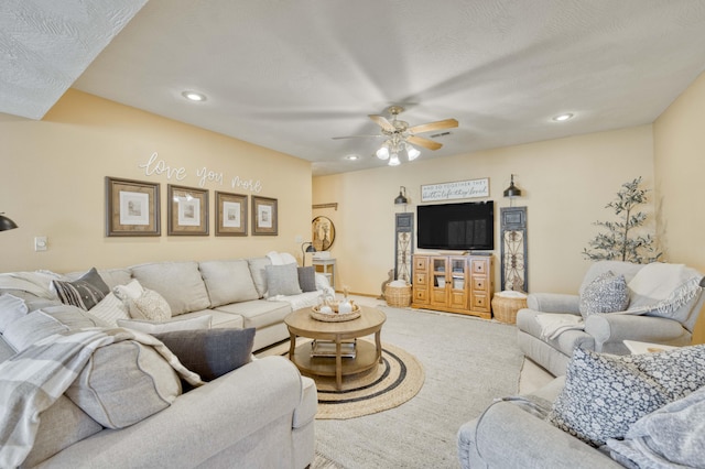 50 Tall Tree Dr, Strafford, MO 65757 - carpeted living room with recessed lighting and ceiling fan