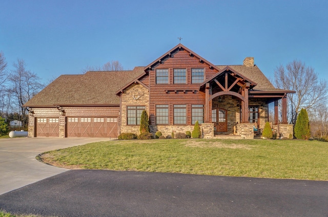 231 Cedar Stone, Ozark, MO 65721 - view of front of property with stone siding, a shingled roof, a front lawn, and driveway