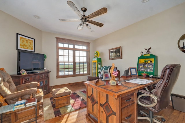 231 Cedar Stone, Ozark, MO 65721 - home office with hardwood / wood-style flooring, baseboards, and a ceiling fan