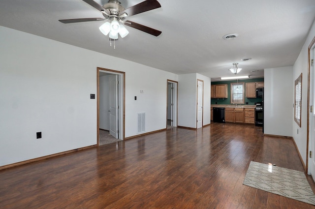 231 Cedar Stone, Ozark, MO 65721 - unfurnished living room with visible vents, baseboards, dark wood-style floors, and ceiling fan