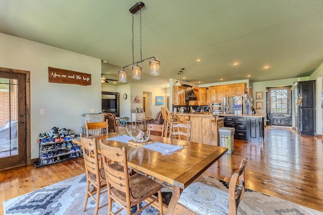 19800 Providence Dr, Lebanon, MO 65536 - dining area featuring recessed lighting, light wood-type flooring, and ceiling fan