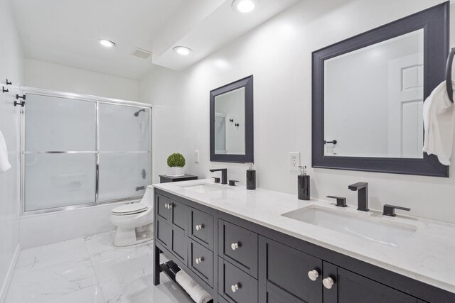 full bath with marble finish floor, a sink, visible vents, and recessed lighting