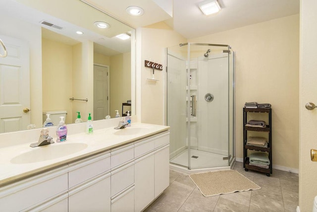 720 Fall Creek Dr Unit 3, Branson, MO 65616 - full bath featuring a shower stall, double vanity, tile patterned floors, toilet, and recessed lighting