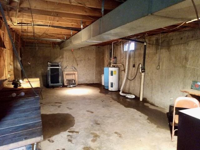 unfinished basement with electric water heater