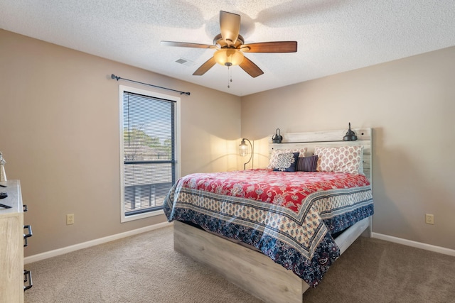 67 Port Dr Unit 7, Kimberling City, MO 65686 - bedroom featuring a textured ceiling, visible vents, ceiling fan, baseboards, and carpet