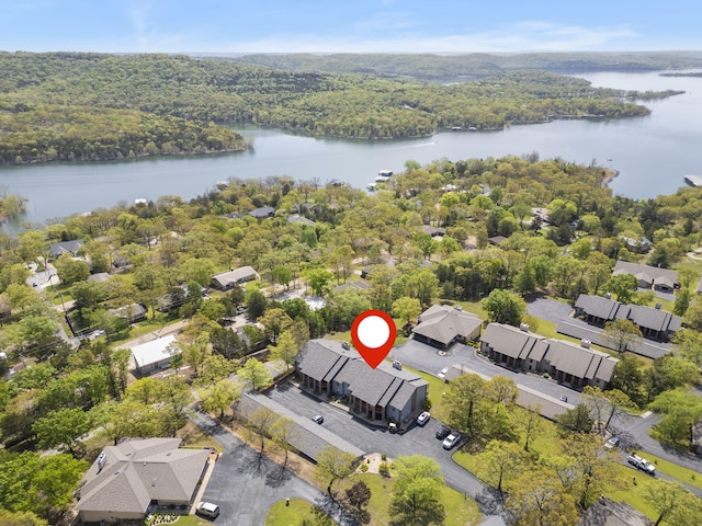 67 Port Dr Unit 7, Kimberling City, MO 65686 - bird's eye view featuring a forest view, a water view, and a residential view