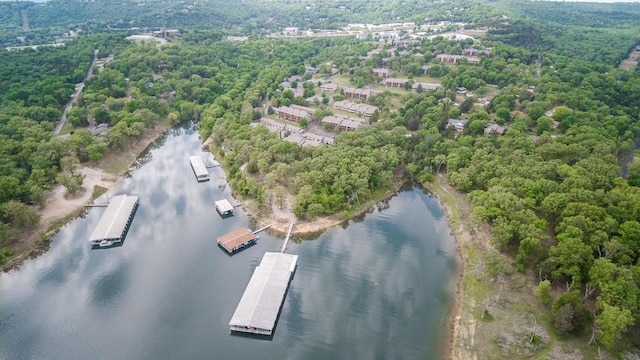 67 Port Dr Unit 7, Kimberling City, MO 65686 - drone / aerial view with a wooded view and a water view