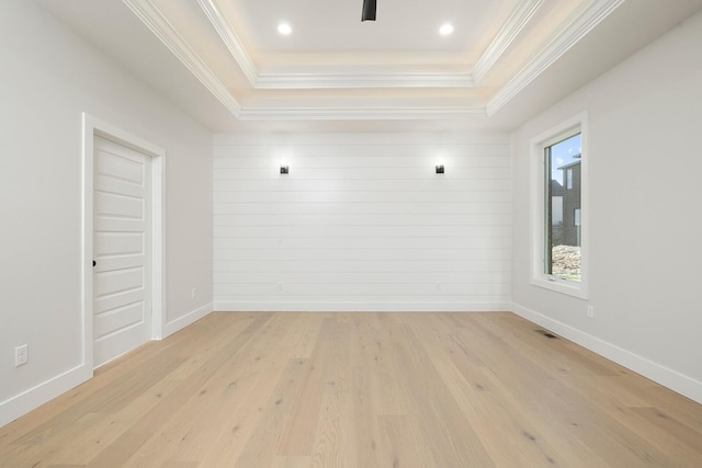 5913 S Clay Ave, Springfield, MO 65810 - empty room featuring ornamental molding, light wood finished floors, recessed lighting, and a raised ceiling