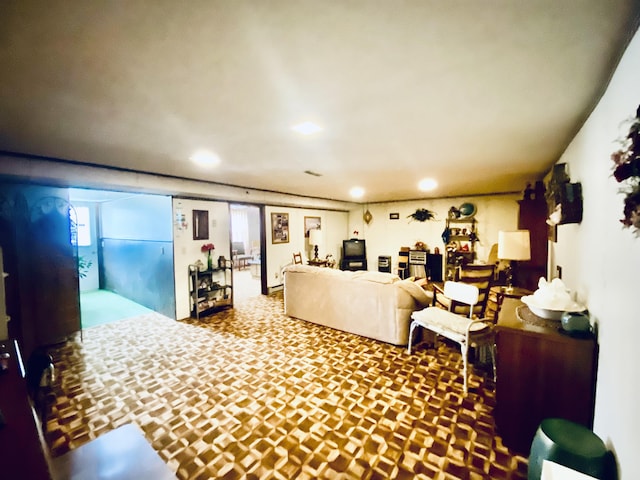 living room with recessed lighting