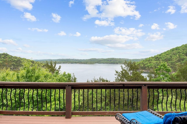 46 Wild Rose Ln, Lampe, MO 65681 - wooden terrace with a water view and a view of trees