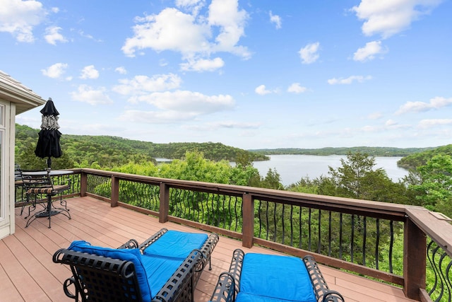 46 Wild Rose Ln, Lampe, MO 65681 - wooden deck with a forest view and a water view