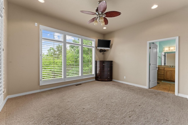 46 Wild Rose Ln, Lampe, MO 65681 - unfurnished bedroom with recessed lighting, visible vents, carpet, baseboards, and ensuite bathroom