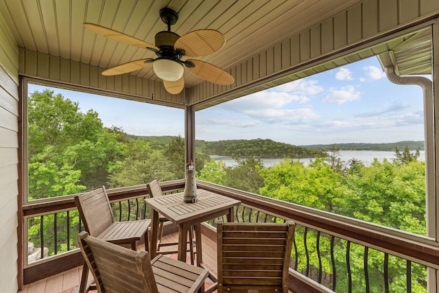 46 Wild Rose Ln, Lampe, MO 65681 - deck with a ceiling fan and a water view