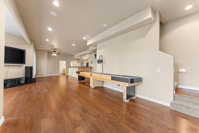 46 Wild Rose Ln, Lampe, MO 65681 - rec room featuring recessed lighting, wood finished floors, ceiling fan, baseboards, and visible vents