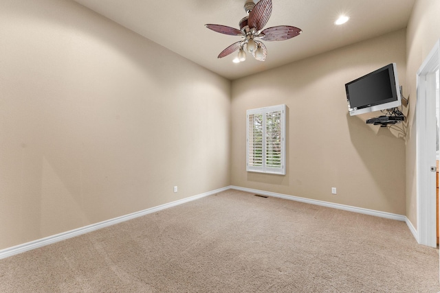 46 Wild Rose Ln, Lampe, MO 65681 - carpeted empty room with baseboards, visible vents, ceiling fan, and recessed lighting