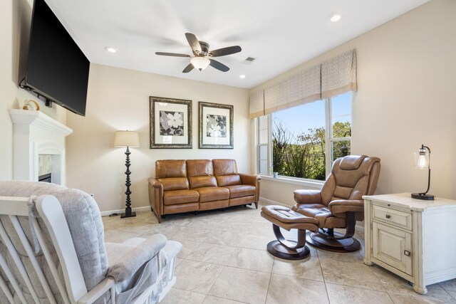 140 S Tuscany Dr Unit C, Hollister, MO 65672 - living area with recessed lighting, a ceiling fan, visible vents, and baseboards