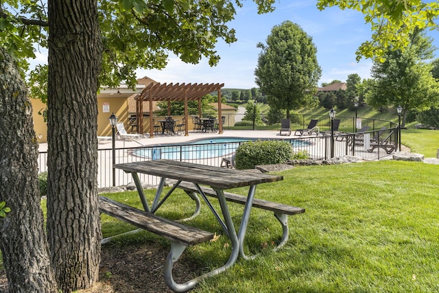 140 S Tuscany Dr Unit C, Hollister, MO 65672 - pool featuring a lawn, fence, a patio, and a pergola