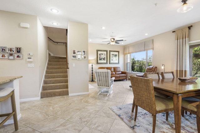 140 S Tuscany Dr Unit C, Hollister, MO 65672 - dining space featuring ceiling fan, recessed lighting, baseboards, and stairs